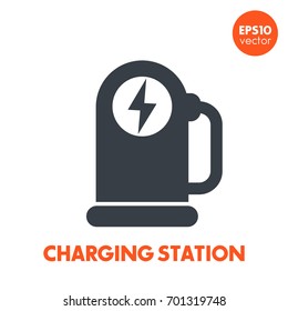 Car Charging Station Icon On White, Charger For Ev