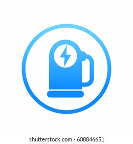 car charging station icon, vector logo element in blue over white