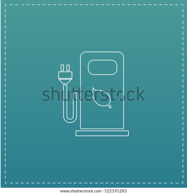 car\
charging station Simple line vector button. Thin line illustration\
icon. White outline symbol on blue\
background
