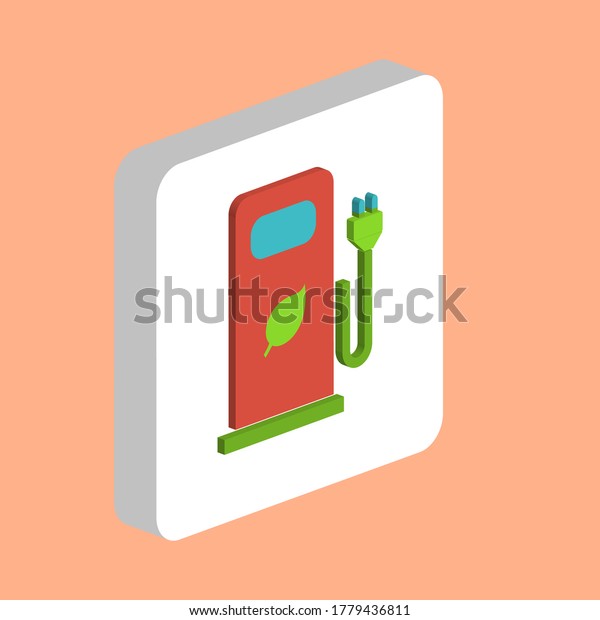 Car charging station, simple vector icon.\
Illustration symbol design template for web mobile UI element.\
Perfect color isometric pictogram on 3d white square. Car charging\
icons for business project