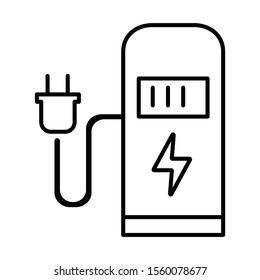 Car charging stationlinear icon. Electric fuel pump for public usage. EV rechagging point. Smart energy. Thin line illustration. Contour symbol. Vector isolated outline drawing. Editable stroke