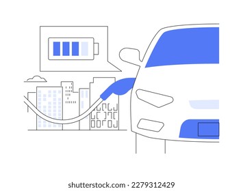 Car charging stations abstract concept vector illustration. Charging electric car process, ecology environment, sustainable urban transportation, vehicle battery indicator abstract metaphor.