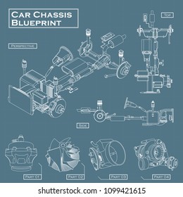 Car Chassis Blueprint Vector