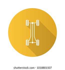 Car chassis frame flat design long shadow glyph icon. Vector silhouette illustration