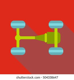Car chassis icon. Flat illustration of car chassis vector icon for web isolated on red background