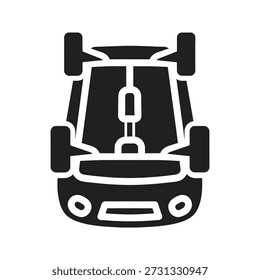 Icono del chasis del coche Ilustración vectorial que muestra el vehículo por debajo del eje de visión inferior Ruedas silenciador Suspensión de escape Concepto de piezas mecánicas aislado Elemento de diseño de fondo blanco