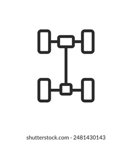 Fahrgestell, Symbol für Linearform, Rahmen oder Fahrgestell eines Fahrzeugs. Bearbeitbare Strichbreite.