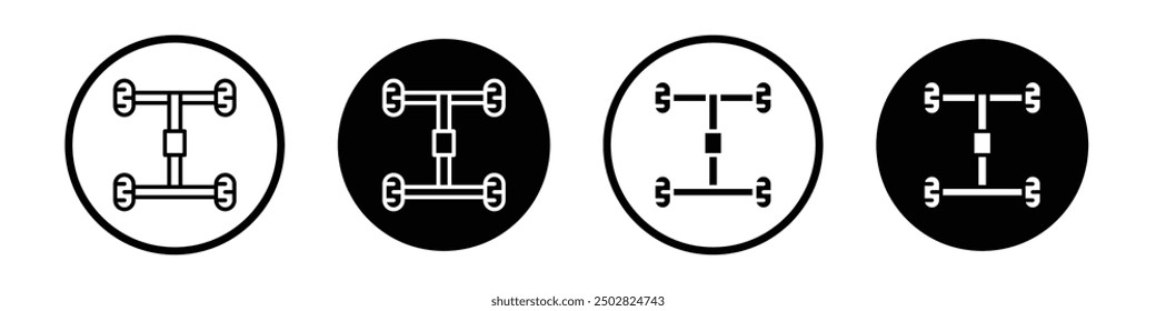 Car chassis vector icon set black filled and outlined style.