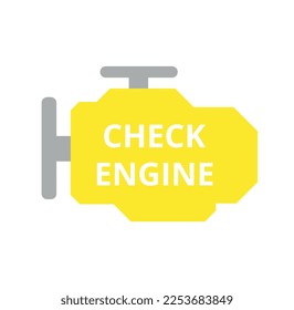 Car check engine icon. Infographics and assessment of condition of engine and machine. Vehicle inspection and repair, troubleshooting. Poster or banner. Cartoon flat vector illustration