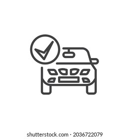 Car check line icon. linear style sign for mobile concept and web design. Automobile with check mark outline vector icon. Symbol, logo illustration. Vector graphics