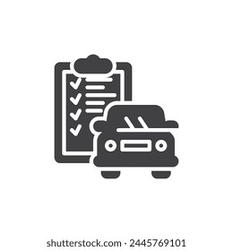 Car and check list vector icon. filled flat sign for mobile concept and web design. Car Inspection glyph icon. Auto service symbol, logo illustration. Vector graphics