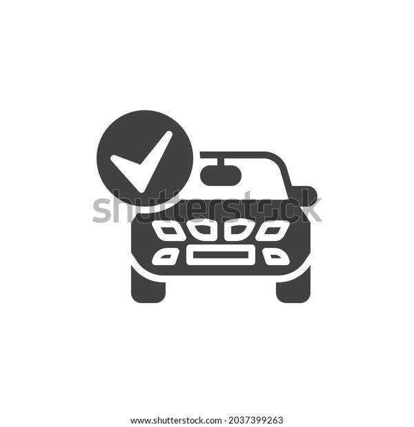 Car check vector icon.\
filled flat sign for mobile concept and web design. Automobile with\
check mar glyph icon. Symbol, logo illustration. Vector\
graphics