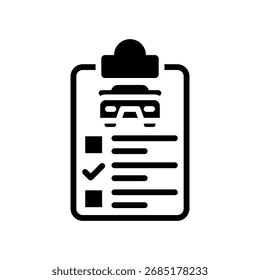 Ilustração do vetor de glifo do ícone de lista de verificação do carro