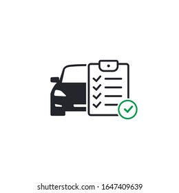 Car And Checklist Maintenance Icon, Vector Isolated Car Service Concept Illustration.