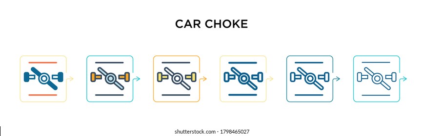 Car choke vector icon in 6 different modern styles. Black, two colored car choke icons designed in filled, outline, line and stroke style. Vector illustration can be used for web, mobile, ui