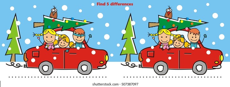 car with christmas tree, game, find five difference,