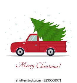 Car with a Christmas tree. Vector illustration.