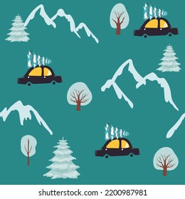 coche con vectores de árbol de Navidad sin costuras. La decoración de Año Nuevo es una textura perfecta. Textiles, papel de embalaje, diseño de papel pintado, embalaje. Invierno. Fondo festivo.