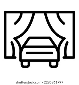 Vector de contorno del icono del cine en automóvil. Pantalla de película. Unidad automática