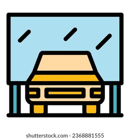 Car cinema icon outline vector. Auto screen. Open air show color flat