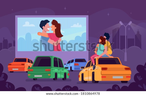 Vector De Stock Libre De Regalias Sobre Cine En Auto Cine Romantico Cine