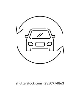 Coche con el estilo de línea de icono de flecha circular aislado en fondo blanco. Ilustración del vector