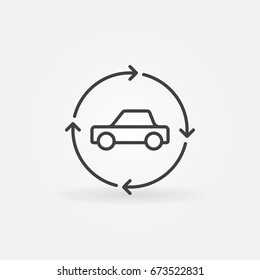 Car in circular arrows linear icon - vector car trade in concept symbol or design element