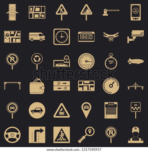 Car in city icons set. Simple style of\
36 car in city vector icons for web for any\
design