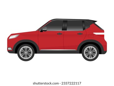 Car or City Car Side View. Vector Illustration Isolated on White Background. 