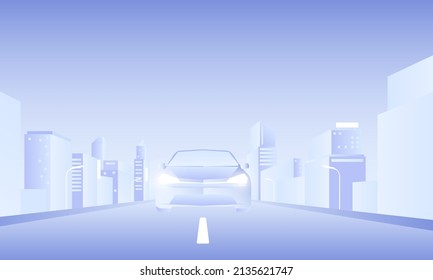 El auto en los rascacielos de la ciudad construyendo el perfil de la oficina sobre fondo azul. diseño vectorial