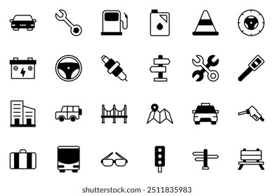 car, city trip and workshop icon symbol vector template collection