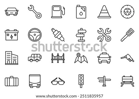 car, city trip and workshop icon symbol vector template collection