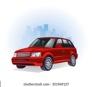 Car in the City. Vector Illustration