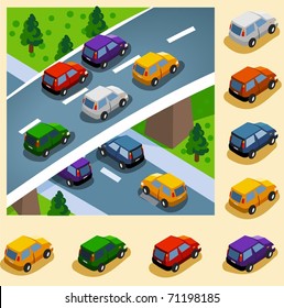 Car in the city. vector vehicle set isometric series