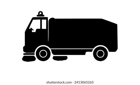  Car for Cleaning Roads with Round Brushes, black isolated silhouette