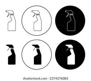 Car cleaning spray icon set in black filled and outlined style. Chemical product spray bottle vector symbol for ui designs.