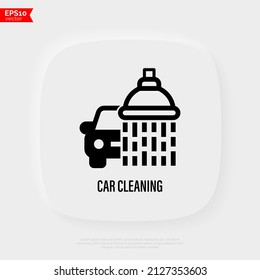 Car cleaning thin line icon. Car under shower. Vector illustration for car wash.