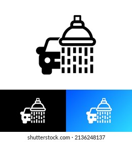 Icono de línea delgada de limpieza de coches. Coche bajo ducha. Ilustración vectorial para lavado de coches.