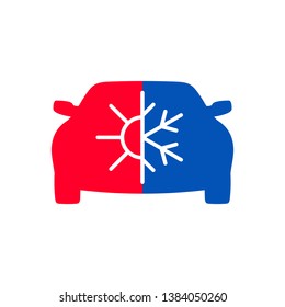 Car climate balance concept symbol. Automotive air conditioning concept. Hot and cold temperature icon. Sun and snowflake silhouettes. Editable stroke width.