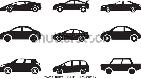 car clip art vector set with sports car\
and normal car, different car model\
silhouette.