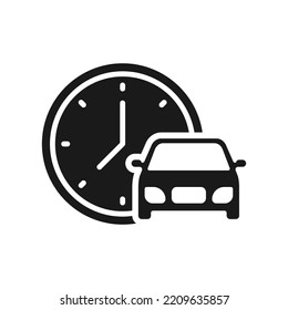 Car and clock. Driving time icon flat style isolated on white background. Vector illustration