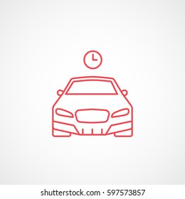 Car And Clock Red Line Icon On White Background 
