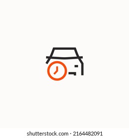 Car with clock vector outline sign.