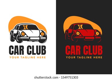 Car Club Badge Logo Design on White and Dark Background