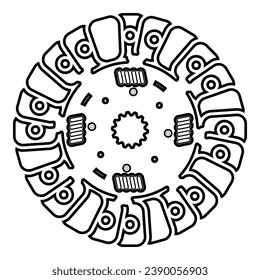 Cohesión de la tapa del disco del embrague del automóvil kit de reparación del plato de la parte automática contorno de la línea de contorno icono color negro ilustración del vector imagen delgado estilo plano