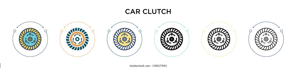 Car clutch icon in filled, thin line, outline and stroke style. Vector illustration of two colored and black car clutch vector icons designs can be used for mobile, ui, web