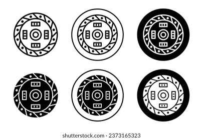 Car Clutch Plate icon. Automobile vehicle friction clutch plate symbol set. Motor transmission foot clutch pedal vector sign. Hydraulic or electric disc shoe brake clutch plate line logo