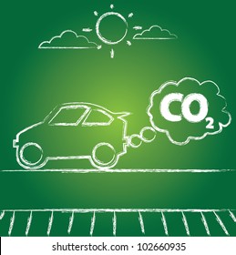 Car , Co 2 and arrows on road,Vector