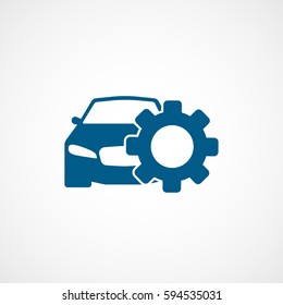 Car And Cogwheel Blue Flat Icon On White Background