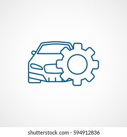 Car And Cogwheel Blue Line Icon On White Background